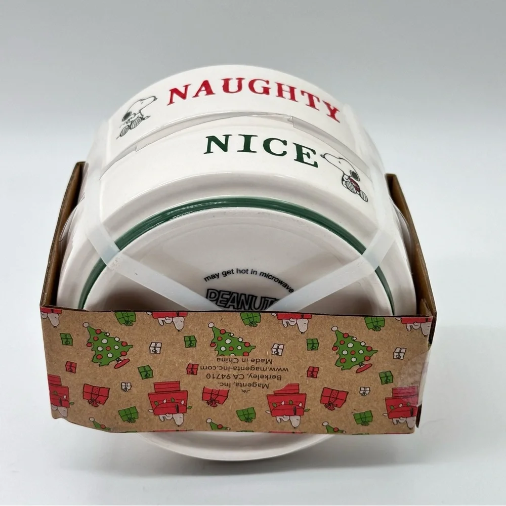 Rae Dunn x Peanuts Christmas Holiday Pet Bowl NAUGTY and NICE